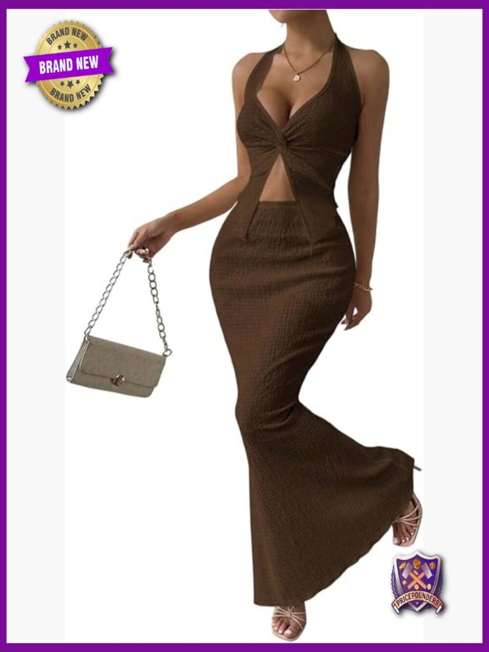 Two Piece Skirt Set Halter Twist Front Cami Top Bodycon Summer Outfit